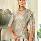 Jyoti Fashion Women's Silver Silk Blend Embellished Border with Beads & Crystal Cutwork Saree with Blouse | Swadesiicart