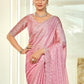 Jyoti Fashion Women's Pink Silk Blend Embellished Border with Beads & Crystal Cutwork Saree with Blouse | Swadesiicart