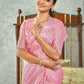 Jyoti Fashion Women's Pink Silk Blend Embellished Border with Beads & Crystal Cutwork Saree with Blouse | Swadesiicart