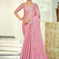 Jyoti Fashion Women's Pink Silk Blend Embellished Border with Beads & Crystal Cutwork Saree with Blouse | Swadesiicart