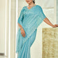 Jyoti Fashion Women's Sky Blue Silk Blend Embellished Border with Beads & Crystal Cutwork Saree with Blouse | Swadesiicart