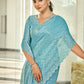 Jyoti Fashion Women's Sky Blue Silk Blend Embellished Border with Beads & Crystal Cutwork Saree with Blouse | Swadesiicart