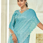 Jyoti Fashion Women's Sky Blue Silk Blend Embellished Border with Beads & Crystal Cutwork Saree with Blouse | Swadesiicart