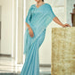 Jyoti Fashion Women's Sky Blue Silk Blend Embellished Border with Beads & Crystal Cutwork Saree with Blouse | Swadesiicart