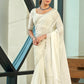 Jyoti Fashion Women's Cream Silk Blend Embellished Border with Beads & Crystal Cutwork Saree with Blouse | Swadesiicart