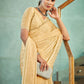 Jyoti Fashion Women's Ivory Silk Blend Embellished Border with Beads & Crystal Cutwork Saree with Blouse | Swadesiicart