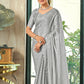 Jyoti Fashion Women's Grey Silk Blend Embellished Border with Beads & Crystal Cutwork Saree with Blouse | Swadesiicart