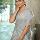 Jyoti Fashion Women's Grey Silk Blend Embellished Border with Beads & Crystal Cutwork Saree with Blouse | Swadesiicart