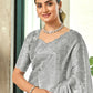 Jyoti Fashion Women's Grey Silk Blend Embellished Border with Beads & Crystal Cutwork Saree with Blouse | Swadesiicart