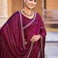 Jyoti Fashion Women's Maroon Shimmer Chiffon Embellished Border with Crystal Lines Saree with Blouse | Swadesiicart