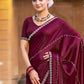 Jyoti Fashion Women's Maroon Shimmer Chiffon Embellished Border with Crystal Lines Saree with Blouse | Swadesiicart