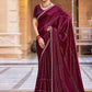 Jyoti Fashion Women's Maroon Shimmer Chiffon Embellished Border with Crystal Lines Saree with Blouse | Swadesiicart