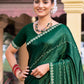 Jyoti Fashion Women's Green Shimmer Chiffon Embellished Border with Crystal Lines Saree with Blouse | Swadesiicart