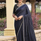 Jyoti Fashion Women's Mid Night Blue Shimmer Chiffon Embellished Border with Crystal Lines Saree with Blouse | Swadesiicart