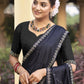 Jyoti Fashion Women's Mid Night Blue Shimmer Chiffon Embellished Border with Crystal Lines Saree with Blouse | Swadesiicart