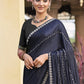 Jyoti Fashion Women's Mid Night Blue Shimmer Chiffon Embellished Border with Crystal Lines Saree with Blouse | Swadesiicart