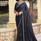 Jyoti Fashion Women's Mid Night Blue Shimmer Chiffon Embellished Border with Crystal Lines Saree with Blouse | Swadesiicart