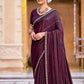 Jyoti Fashion Women's Wine Shimmer Chiffon Embellished Border with Crystal Lines Saree with Blouse | Swadesiicart
