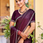 Jyoti Fashion Women's Wine Shimmer Chiffon Embellished Border with Crystal Lines Saree with Blouse | Swadesiicart