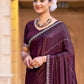 Jyoti Fashion Women's Wine Shimmer Chiffon Embellished Border with Crystal Lines Saree with Blouse | Swadesiicart