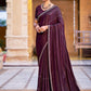 Jyoti Fashion Women's Wine Shimmer Chiffon Embellished Border with Crystal Lines Saree with Blouse | Swadesiicart