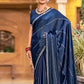 Jyoti Fashion Women's Navy Blue Shimmer Chiffon Embellished Border with Crystal Lines Saree with Blouse | Swadesiicart