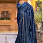 Jyoti Fashion Women's Navy Blue Shimmer Chiffon Embellished Border with Crystal Lines Saree with Blouse | Swadesiicart