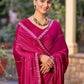 Jyoti Fashion Women's Magenta Shimmer Chiffon Embellished Border with Crystal Lines Saree with Blouse | Swadesiicart