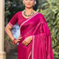 Jyoti Fashion Women's Magenta Shimmer Chiffon Embellished Border with Crystal Lines Saree with Blouse | Swadesiicart