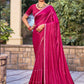 Jyoti Fashion Women's Magenta Shimmer Chiffon Embellished Border with Crystal Lines Saree with Blouse | Swadesiicart
