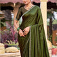 Jyoti Fashion Women's Olive Shimmer Chiffon Embellished Border with Crystal Lines Saree with Blouse | Swadesiicart