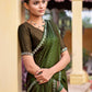 Jyoti Fashion Women's Olive Shimmer Chiffon Embellished Border with Crystal Lines Saree with Blouse | Swadesiicart