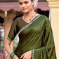 Jyoti Fashion Women's Olive Shimmer Chiffon Embellished Border with Crystal Lines Saree with Blouse | Swadesiicart