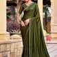 Jyoti Fashion Women's Olive Shimmer Chiffon Embellished Border with Crystal Lines Saree with Blouse | Swadesiicart
