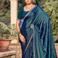 Jyoti Fashion Women's Teal Shimmer Chiffon Embellished Border with Crystal Lines Saree with Blouse | Swadesiicart