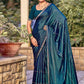 Jyoti Fashion Women's Teal Shimmer Chiffon Embellished Border with Crystal Lines Saree with Blouse | Swadesiicart
