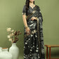 Jyoti Fashion Women's Black Silk Blend Floral Print with Checks Jari Weaving Saree with Blouse | Swadesiicart