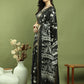 Jyoti Fashion Women's Black Silk Blend Floral Print with Checks Jari Weaving Saree with Blouse | Swadesiicart