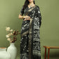 Jyoti Fashion Women's Black Silk Blend Floral Print with Checks Jari Weaving Saree with Blouse | Swadesiicart