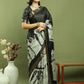 Jyoti Fashion Women's Black Silk Blend Print with Checks Jari Weaving Pattrn Saree with Blouse | Swadesiicart