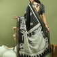 Jyoti Fashion Women's Black Silk Blend Print with Checks Jari Weaving Pattrn Saree with Blouse | Swadesiicart