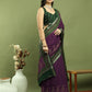 Jyoti Fashion Women's Purple Silk Blend Ikat Floral Print with Jari Border Saree with Blouse | Swadesiicart