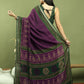 Jyoti Fashion Women's Purple Silk Blend Ikat Floral Print with Jari Border Saree with Blouse | Swadesiicart
