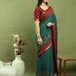 Jyoti Fashion Women's Teal Silk Blend Ikat Floral Print with Jari Border Saree with Blouse | Swadesiicart