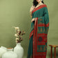 Jyoti Fashion Women's Teal Silk Blend Ikat Floral Print with Jari Border Saree with Blouse | Swadesiicart