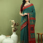 Jyoti Fashion Women's Teal Silk Blend Ikat Floral Print with Jari Border Saree with Blouse | Swadesiicart