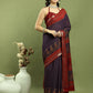 Jyoti Fashion Women's Violet Silk Blend Ikat Floral Print with Jari Border Saree with Blouse | Swadesiicart