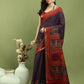 Jyoti Fashion Women's Violet Silk Blend Ikat Floral Print with Jari Border Saree with Blouse | Swadesiicart