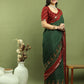 Jyoti Fashion Women's Green Silk Blend Ikat Floral Print with Jari Border Saree with Blouse | Swadesiicart
