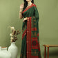 Jyoti Fashion Women's Green Silk Blend Ikat Floral Print with Jari Border Saree with Blouse | Swadesiicart